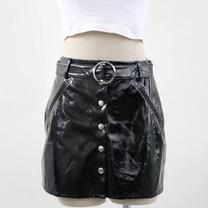 Bershka Black Vinyl Skirt with Silver Ring Detail